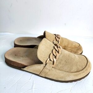 Vionic Georgie Mule Tan Suede with Chain Detail Slide Shoes Women's Size 10